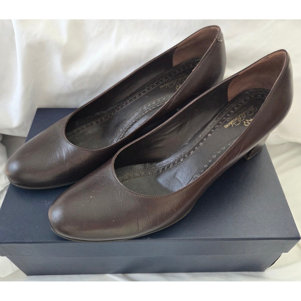 Brooks Brothers Old Money Womens Brown Leather Block Heel Round Toe Pumps 8.5